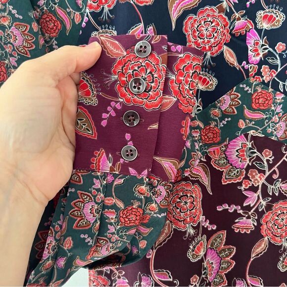 Cabi "Festive" Jewel Tone Floral Patterns Long Sleeve Round Neck Maxi Dress - Picture 9 of 14